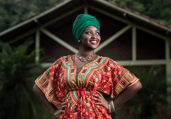 Beautiful african american woman in typical african clothing.