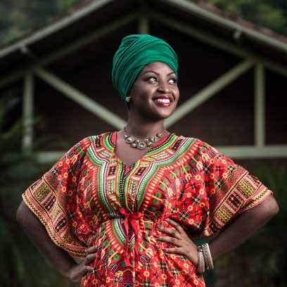 Beautiful african american woman in typical african clothing.